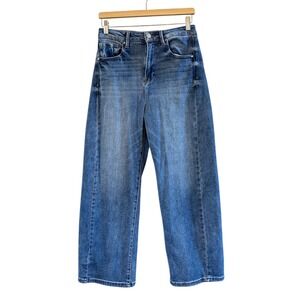 Wmns Risen Social Threads High Rise Barrel Leg Casual Blue Jeans Size 7/28